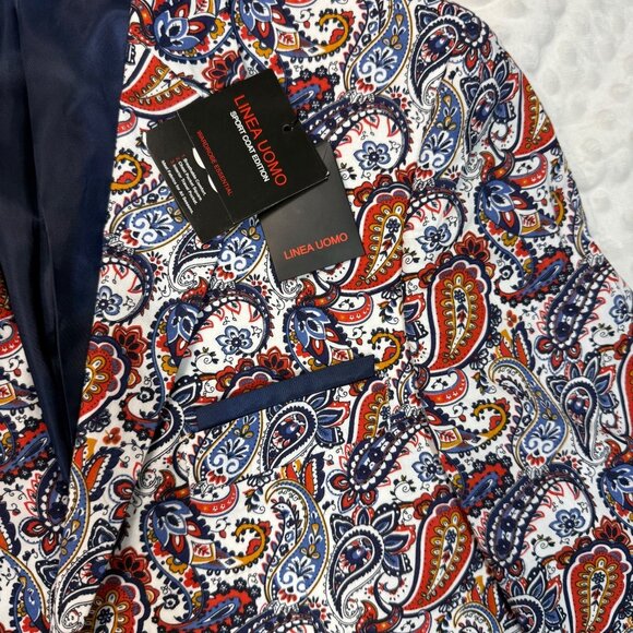 NWT Linea Uomo Multi Color Paisley Cotton 2Btn Mens Jacket Sport Coat Blazer 38R - Picture 6 of 14
